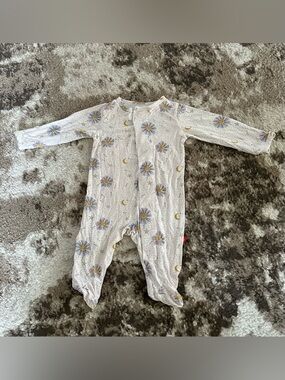 Magnetic Me White Footed One-Piece with Moon & Rainbow Starburst Print